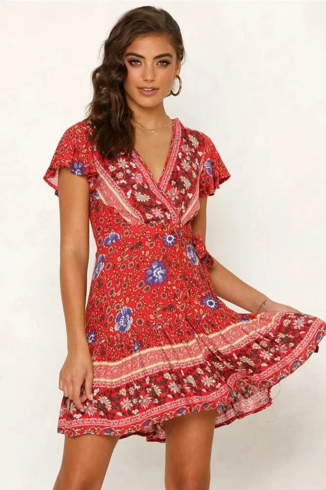 Elegant Women's Dresses Summer Bohemian Dress Vestidos Curtos Mujer Kadın Elbisesi Yazlık Kısa Elbiseler Midi Elbiseler Robe Ete