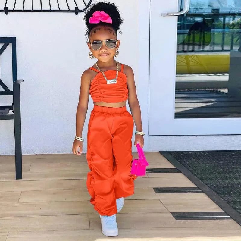 1-8years Baby Kids Summer Clothing For Girls Sleeveless Crop Tops+Cargo Pants 2pcs/sets Children's Fashion Clothes Outfits Girl - Elanique