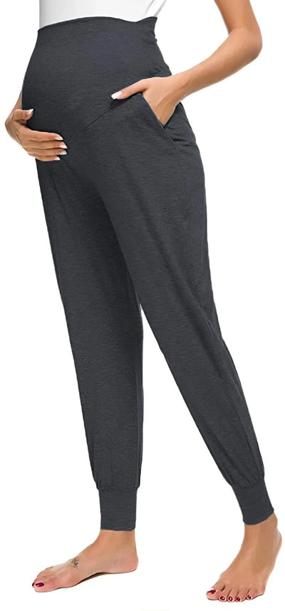 Spring Maternity Women's Casual Pants Premama Solid High Waist Strechy Lounge Trousers For Pregnant Women Joggers With Pockets