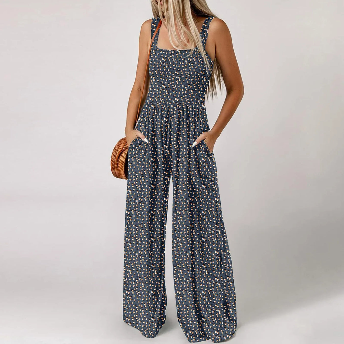 Summer Sexy Sling Jumpsuits Women'S Fashion Printed Loose Pencil Pants Casual Streetwear Elegant Party Female Spaghetti Rompers