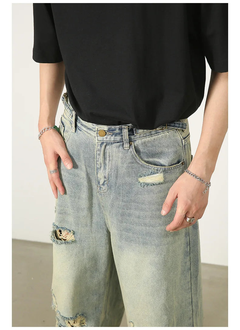 Loose Ripped Jeans Men Blue Baggy jeans For Men High End Wide Leg Pants Soft Denim Jeans Summer Streetwear Fashion Mens Trousers