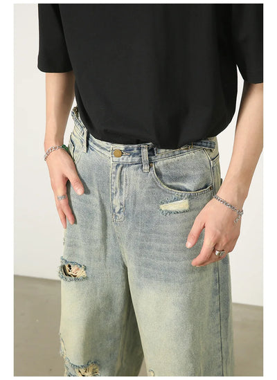 Loose Ripped Jeans Men Blue Baggy jeans For Men High End Wide Leg Pants Soft Denim Jeans Summer Streetwear Fashion Mens Trousers