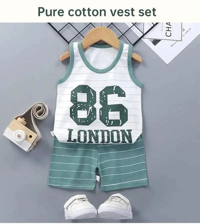 Children Sets Kids Clothes Boys Girls Vest Suit  Summer Children's Clothing baby Cotton T-Shirts Shorts Tank Top Sleeveless