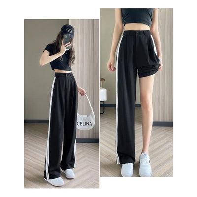 Wide-leg Pants for Women in Spring and Autumn High Waist Loose Straight Slim Striped Floor-moving Suit Pants