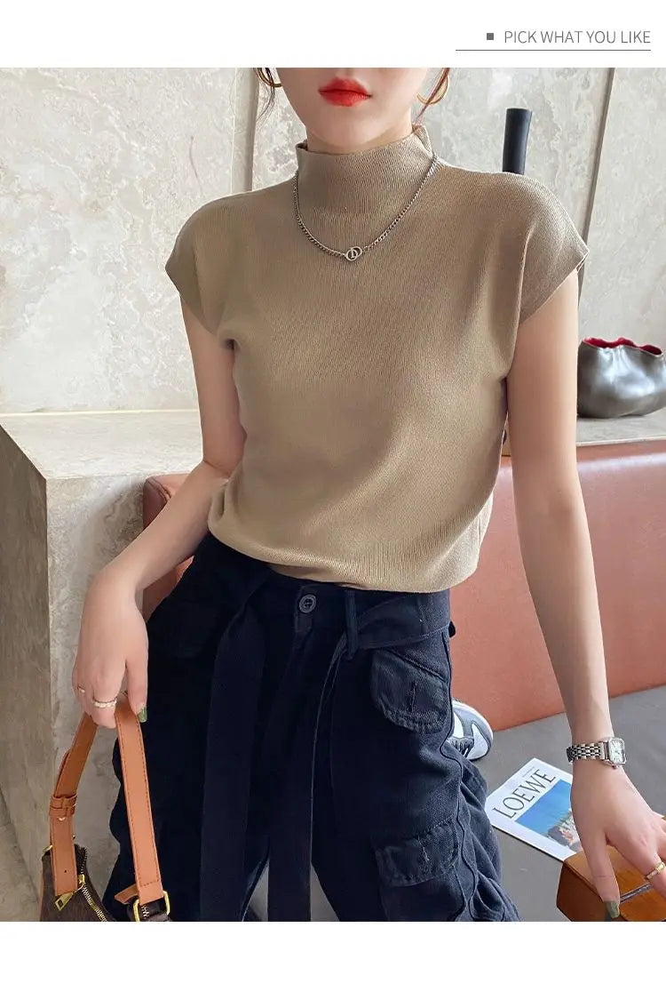 Crew Neck Fashion Women T Shirt Street Casual Knitted T-Shirt Solid Top Tees Sexy Slim Summer Short Sleeve Women's Clothing