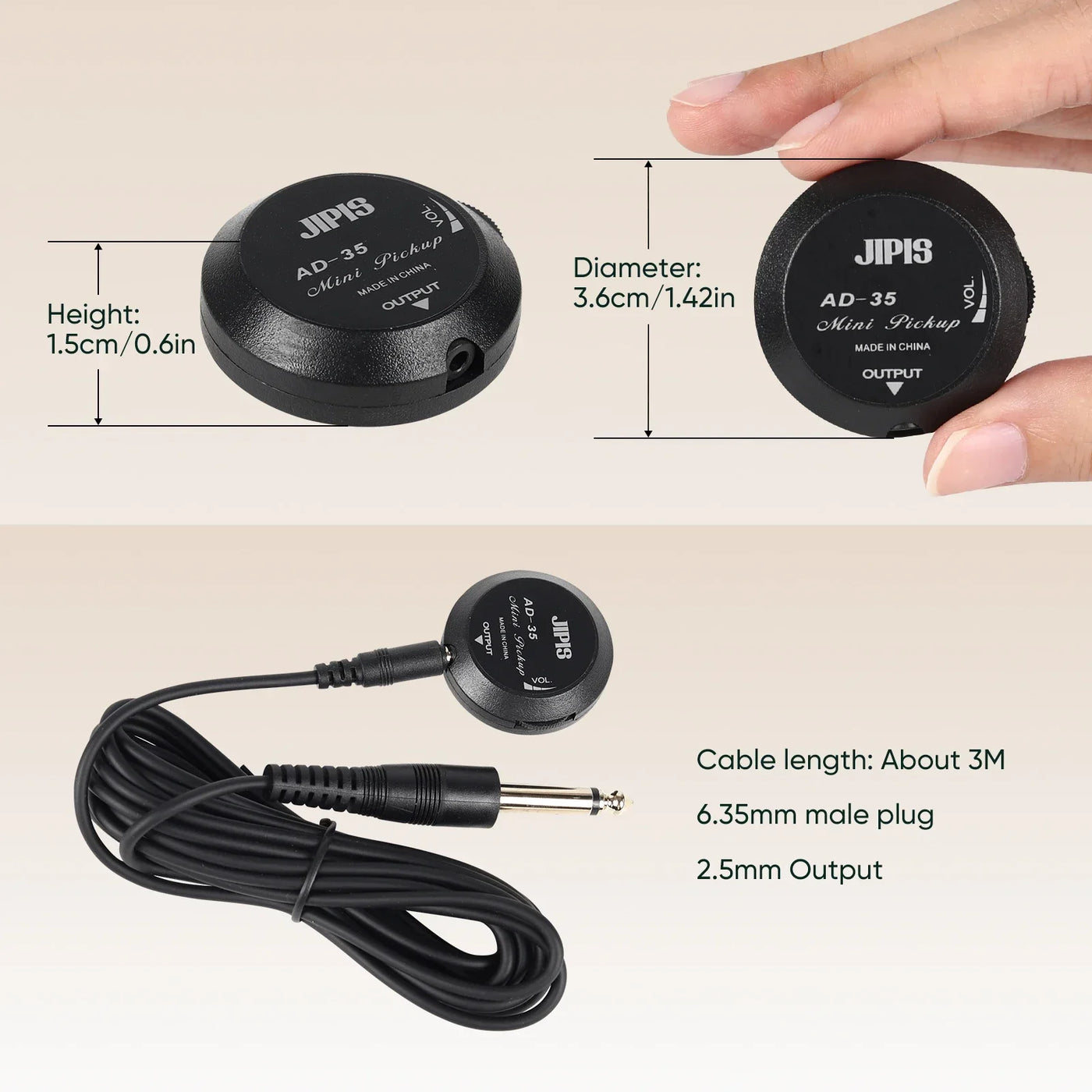 Acoustic Guitar Pickup for Guitar,Ukulele,Mandolin,Violin,Canjo,Kalimba,Drum,Surface-Adhesive Piezo Pickup with Volume Control