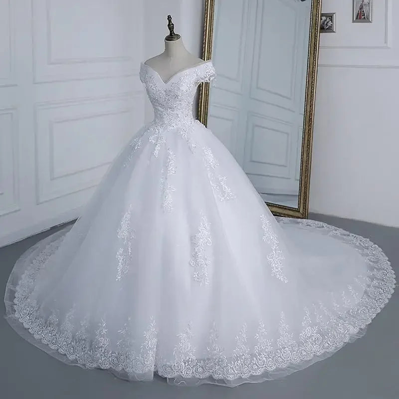 Shoulder Wedding Dress Light Appliques Pearls Lace Fashion Wholesale Cheap Simple Bride Dress Vestidos De Novia Customized