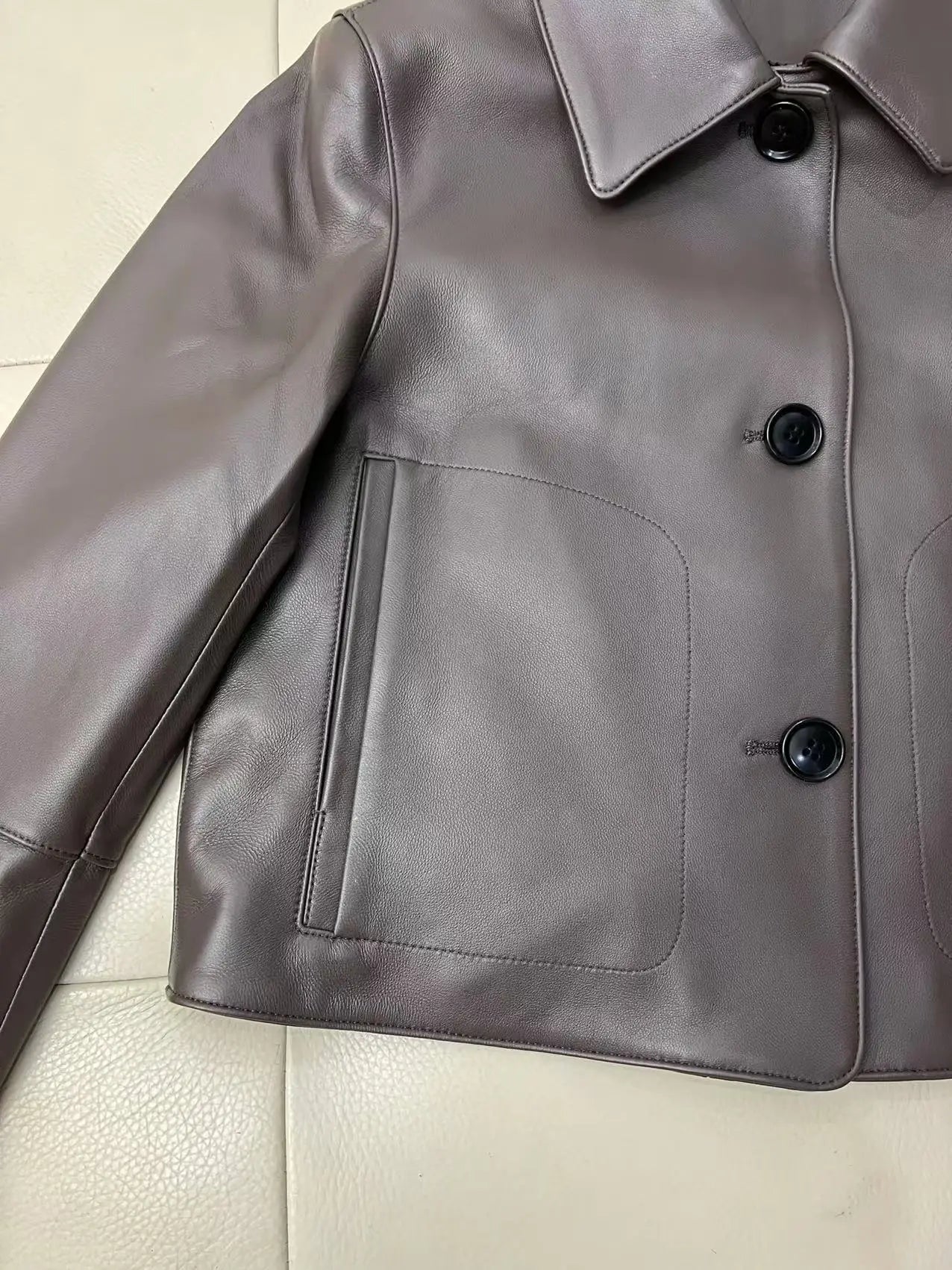Women's Sheepskin Short Tops Harajuku Fashion Jassen Dames Slim Jaqueta De Couro Legítimo Square Collar Trendy Streetwear Coat