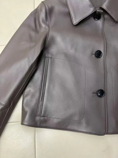 Women's Sheepskin Short Tops Harajuku Fashion Jassen Dames Slim Jaqueta De Couro Legítimo Square Collar Trendy Streetwear Coat