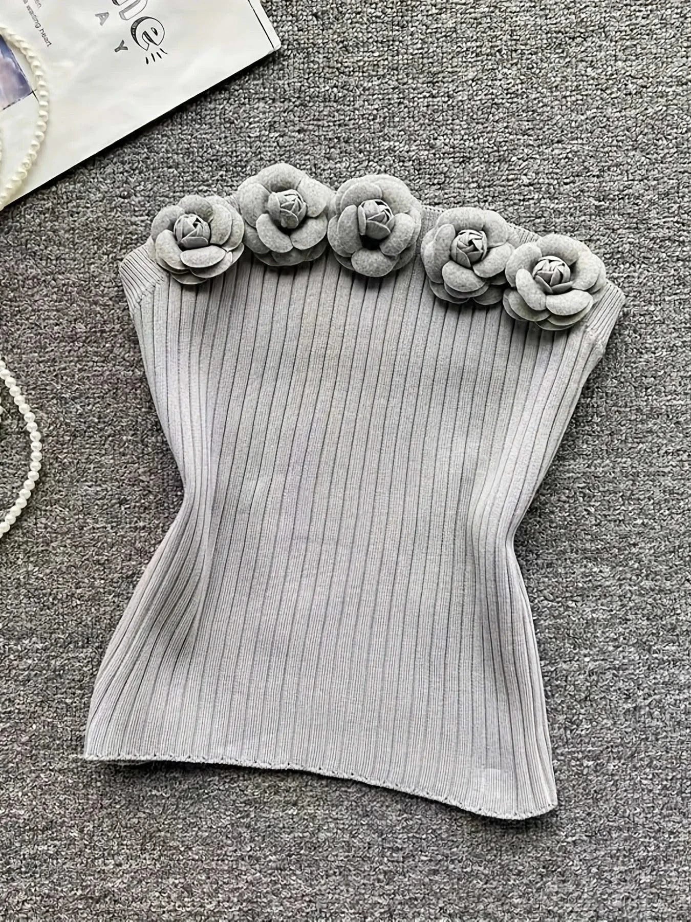 Pink Solid Sexy Off Shoulder Knitted Tube Top for Women