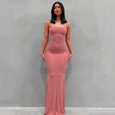 Women Backless Sexy Maxi Dress 2025 Spring Satin Slip Sleeveless Slim Party Concise Платье Female Bodycon Dress Elegant Clothing