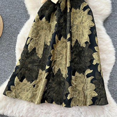 Women's Dress 2025 Summer Light Luxury Three-Dimensional Butterfly Butterfly Waist Cinched Suspender Printed Large Swing Dress