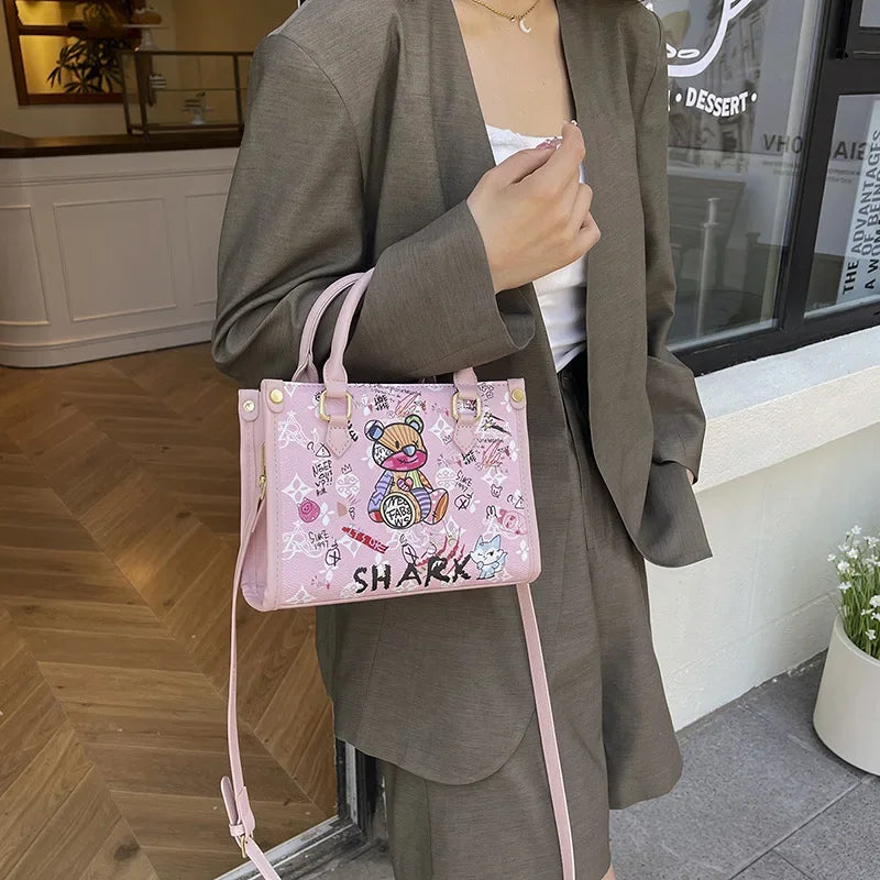 2025 Designer-Inspired Doodle Handbag - Women's Elegant Shoulder Tote, Spacious Summer Crossbody Purse with Top Handle