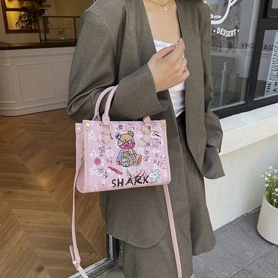 2025 Designer-Inspired Doodle Handbag - Women's Elegant Shoulder Tote, Spacious Summer Crossbody Purse with Top Handle