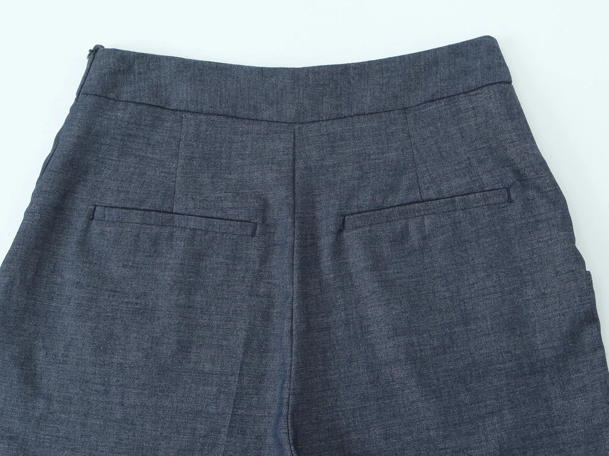 Women's clothing 2025 summer new product fashionable and versatile linen buttons high waist wide-leg casual trousers
