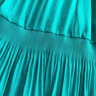 Women's V Neck Ruffles Splice Lantern Sleeve High Stretch Oversized Dresses Miyake Maxi Pleated 2025 Spring Long Party Clothing