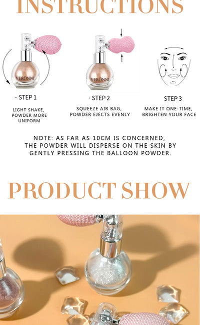High Gloss Body Diamond Shimmering Spray Powder Highlight Powder Makeup Suitable for Facial and Body Skin Hair Clothes Cosmetics