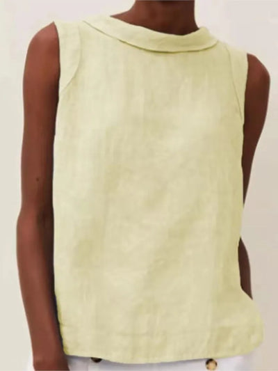 Summer Solid Cotton Linen Women's Top Simple Sleeveless O-neck Casual Blouses & Shirts Female Trendy Fashion Office Tops Ladies