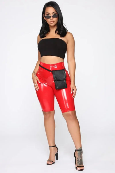 New Women's High Waisted PU Leather Skinny Black Shorts Sports Biker Shorts