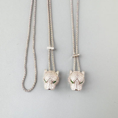 Designer Collection Fashion Luxurious Bracelet Long Necklace Men Women Lady Inlay Full Zircon Leopard Head Pendant Double Chain
