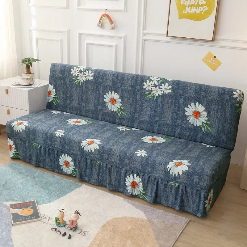 1/2/3Seater Sofa Bed Cover with Skirt Elastic Printing Seat Cover Armless Sofa Bed Cover Sofa Covers for Living Room Home Decor
