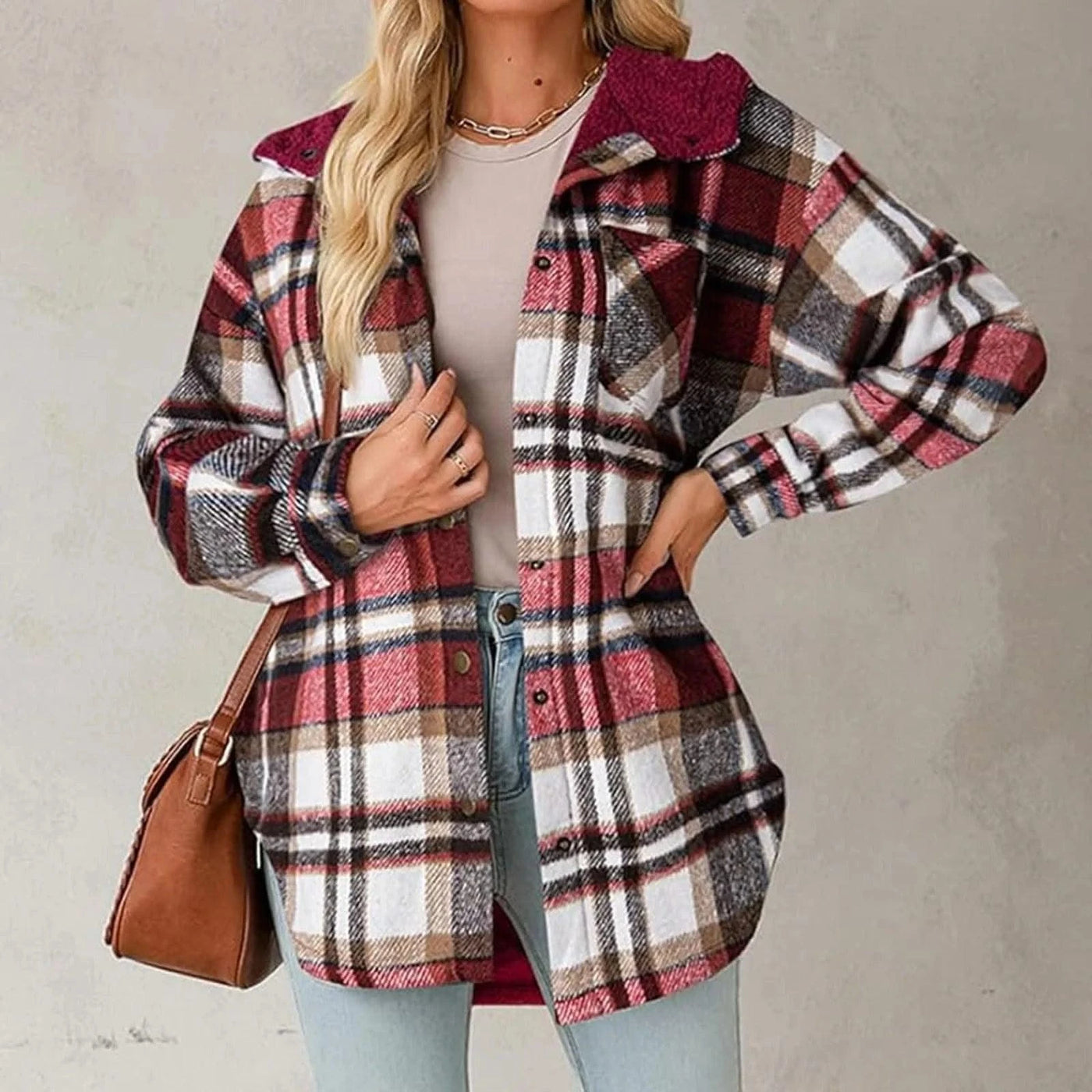 Women Chic Jackets Autumn Winter Lapel Patchwork Coats Casual Office Jacket