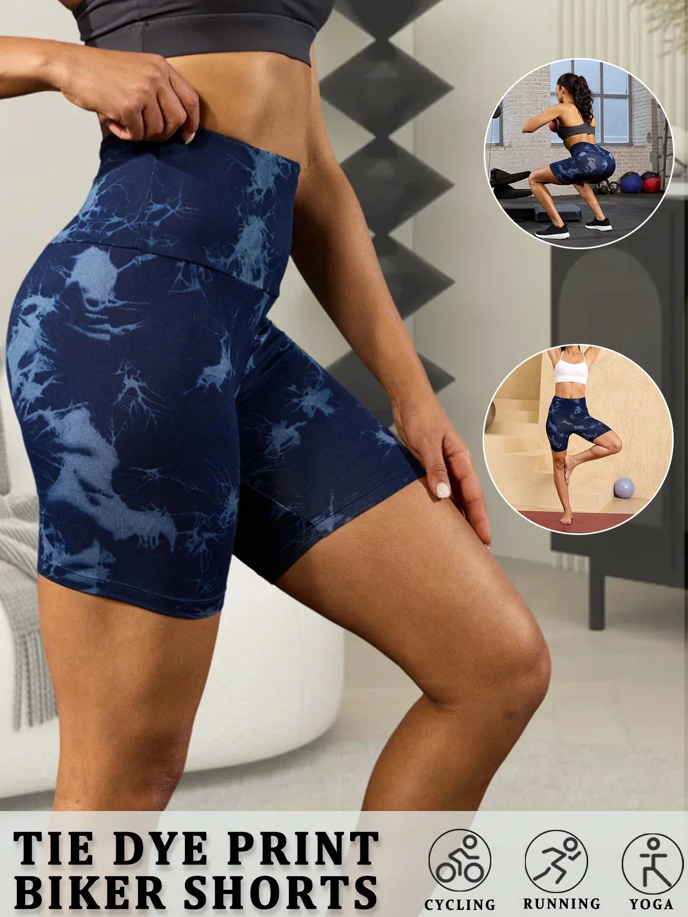 Super Soft High Waisted Tie Dye Print Sport Biker Shorts for Women No See Running Yoga Athletic Push Up Gym Shorts