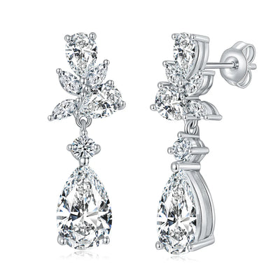 LinkerLove Moissanite Water Drop Pendant Earrings Real 925 Sterling Silver Earrings for Women Engagement Wedding Fine Jewelry
