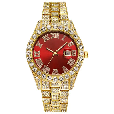 Personalized Hip Hop Watch with Shiny Rhinestones for Men, Luxury Clock, Band Length, Iced Steel Belt, 40mm Diameter Glass Dial