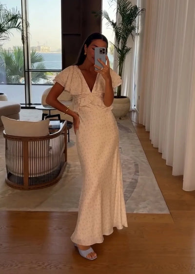 Womens Dresses 2025 Summer New Woman Clothing V Collar Ruffles Sleeve High Waist Long One-piece Dress Gown