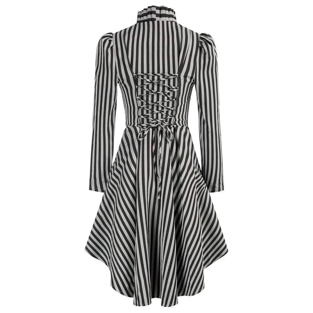 Long Coats For Women High-Low Hem Coat Steampunk Long Puff Sleeve Stand Collar V-Neck Elegant Club Party Eevning Casual Tops