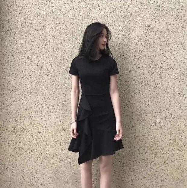 Midi Ruffle Women's Dress Soft Black Female Dresses Harajuku Elegant and Beautiful on Sale Clearance New in Clothing Hot Retro X