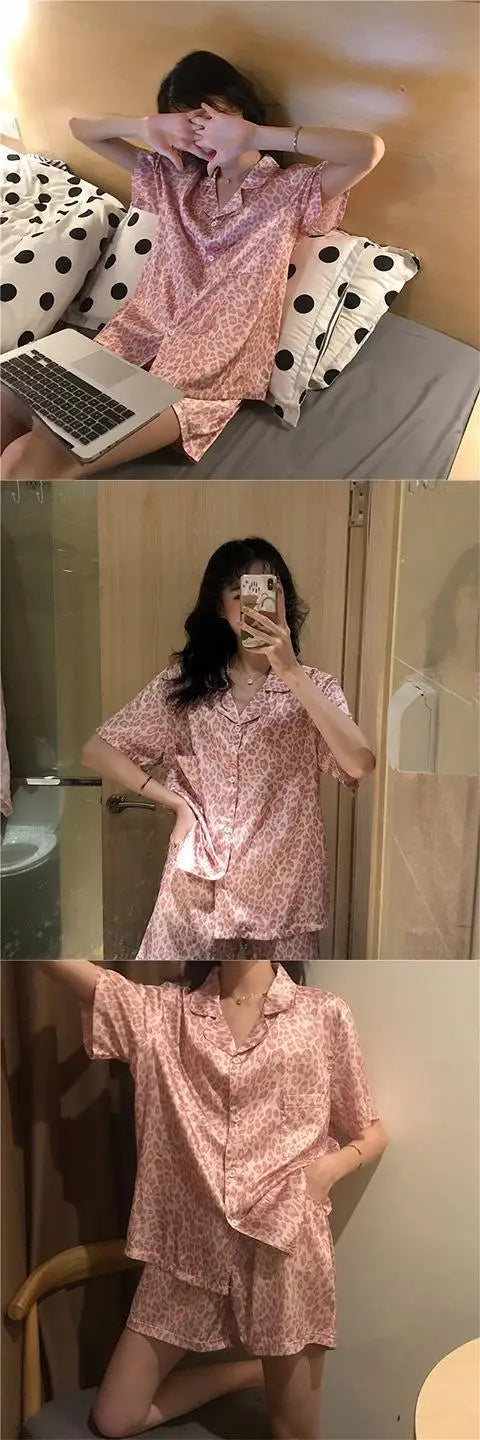 New Women Sleepwear Cartoon Pajamas Female Short  Pants Short Sleeved Summer Spring Loungewear Fashion Home Clothing Homewear