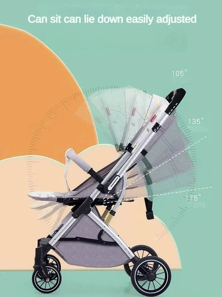 Two-way Lightweight High-view Baby Stroller Can Sit or Lie Down Portable Travel Baby Stroller Four-wheel Baby Stroller
