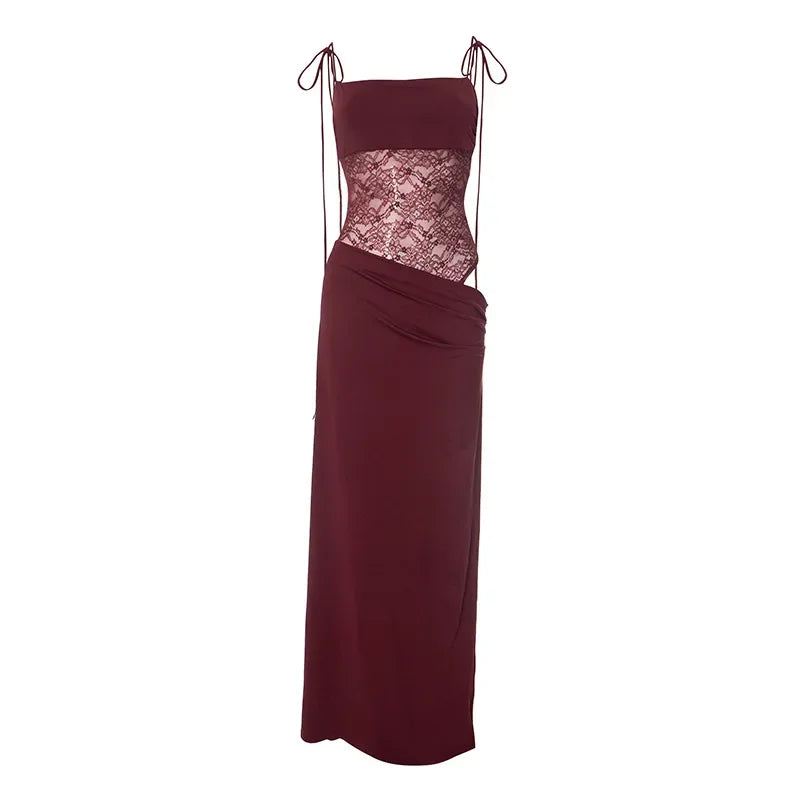 Lace-up Long Dresses For Women Evening Party Clothing Asymmetrical Lace Bodycon Vestidos De Mujer Sleeveless Robe Femme Été