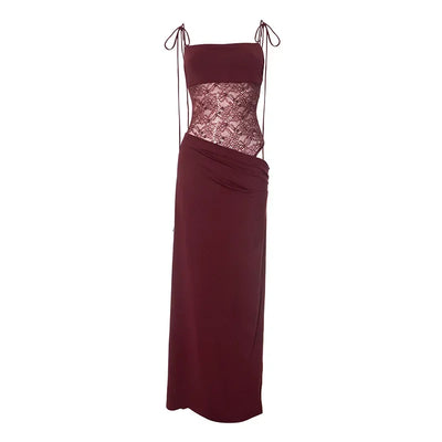 Lace-up Long Dresses For Women Evening Party Clothing Asymmetrical Lace Bodycon Vestidos De Mujer Sleeveless Robe Femme Été