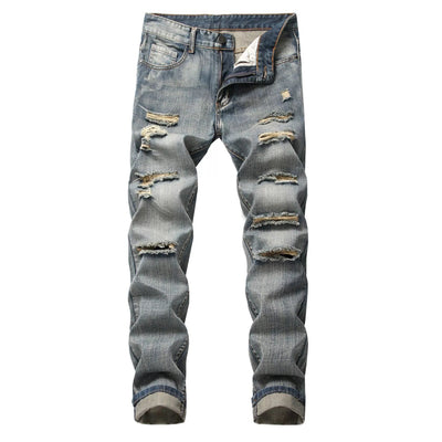 2025 New Denim Pants Men Fashion Hole Mens Jeans Classic Straight Denim Trousers Streetwear Slim Casual Jeans Man Plus Size 40