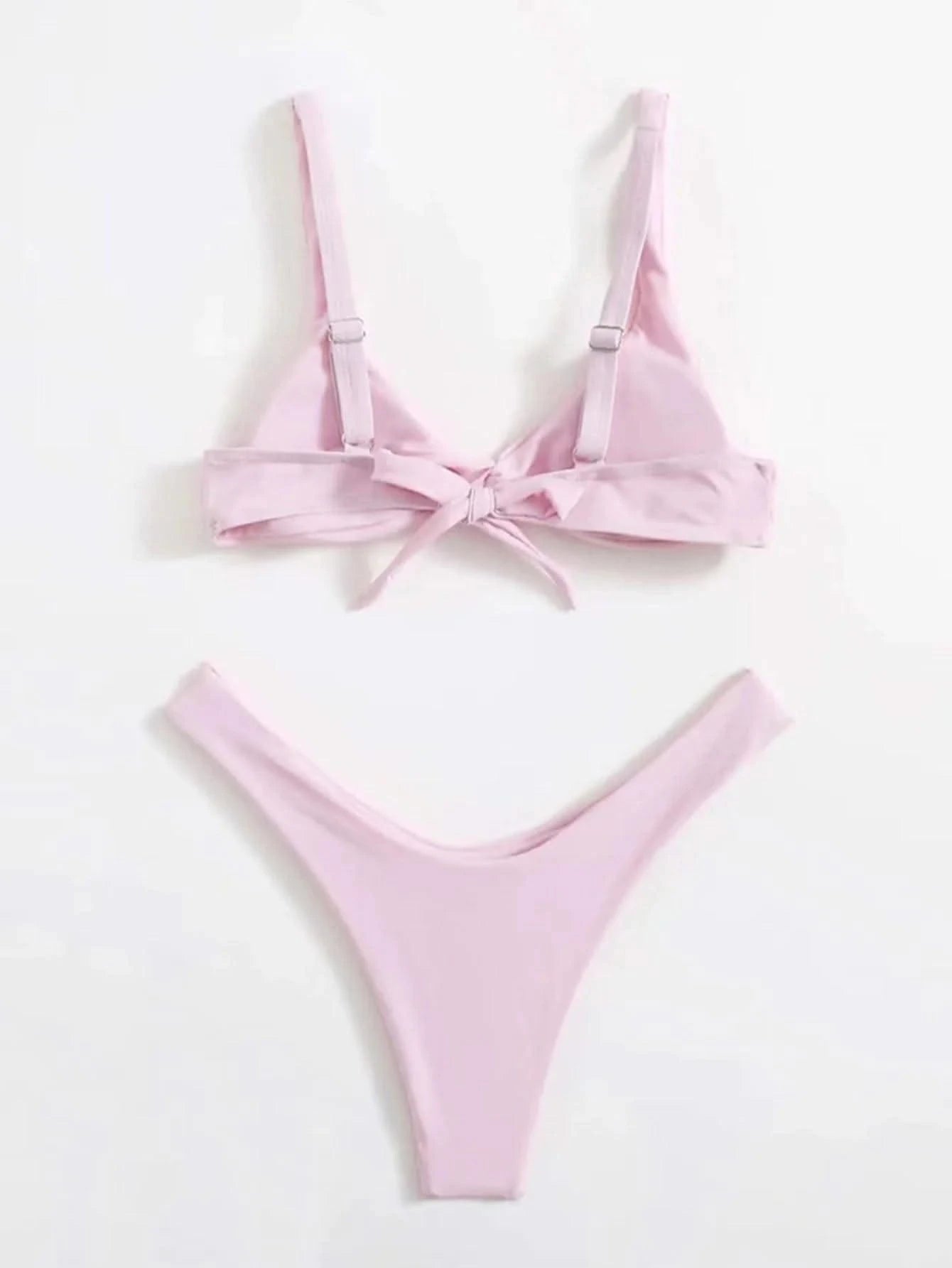 OIINAA Bathing Suit Women Solid Sexy Swimsuit Bow Tie Drawstring Lace Up Summer Bikini Set Two-pieces Beachwear Thong Biquinis