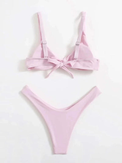 OIINAA Bathing Suit Women Solid Sexy Swimsuit Bow Tie Drawstring Lace Up Summer Bikini Set Two-pieces Beachwear Thong Biquinis