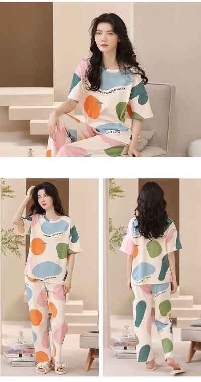 Women's New Pajamas Loungewear Set Women's Spring Summer Loungewear Can Be Worn Outside Plus Size Loose Casual Loungewear
