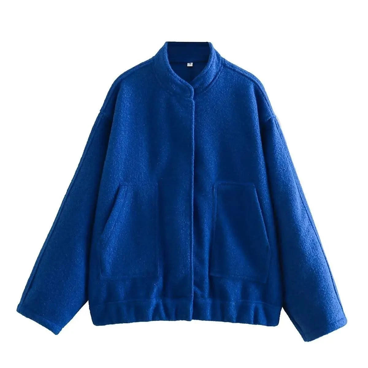 Woman's Oversized Bomber Jacket Autumn New Round Neck Long Sleeve Pocket Hidden Button Loose Jackets Coat Female Outerwear