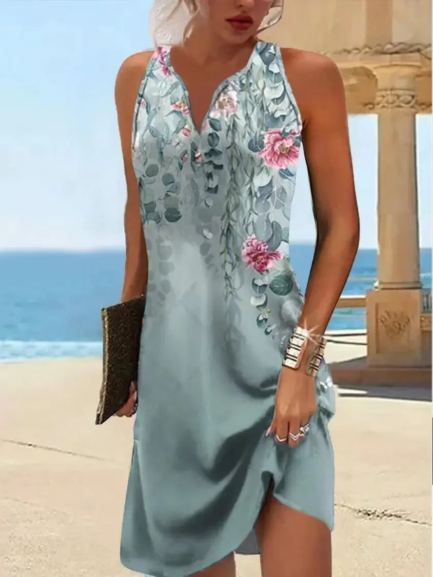 2025 Bohemian Midi Dress For Women Summer Fashion Print V-neck Sleeveless A-line Dresses Casual Elegant Ladies Plus Size Vestido