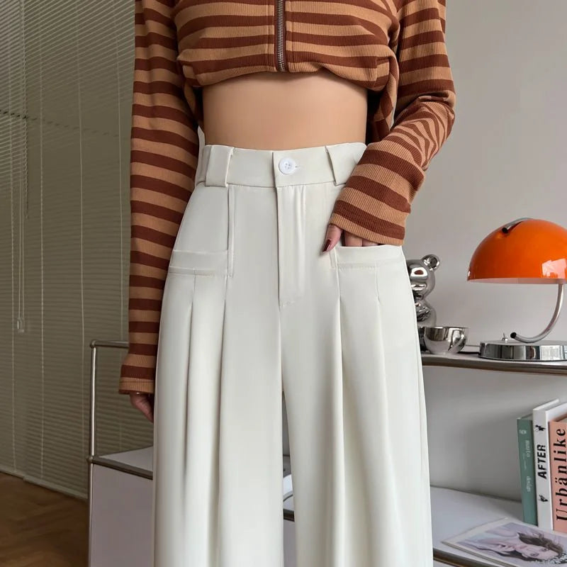 Wide-leg Pants for Women with High Waist Drape Slim Work Clothes Straight and Casual Floor Mopping Small Suit