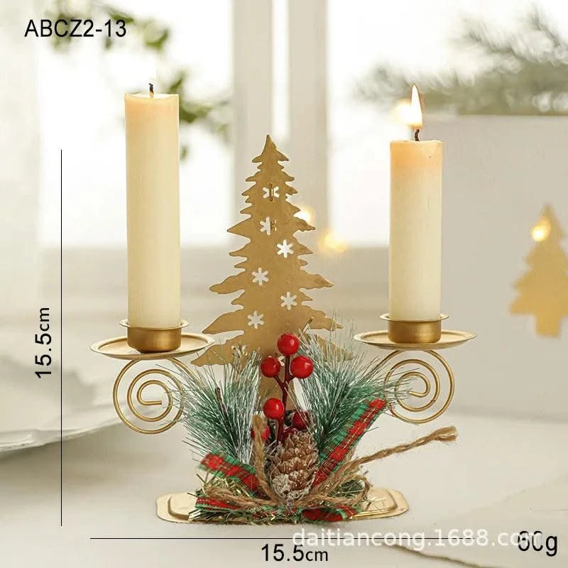Christmas Golden Wrought Iron Candlestick Elk Snowflake Xmas Tree Candle Holder New Year Merry Xmas Table Decoration Home Items