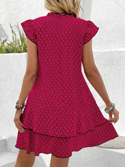 Women's Summer Mini Dress A-line Print V-neck Fiying Sleeve Lady Loose Hem Bohemian Fashion Casual Dresses For Women Clothing