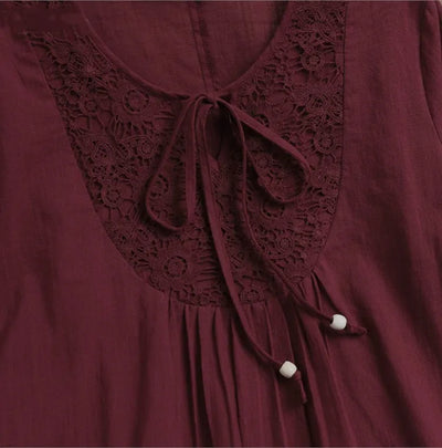 Fashion Women's Solid Lace Top Cotton Linen Casual Top Woman New Summer Blouse Three-Quarter Sleeve Loose Shirt & Blouse Women