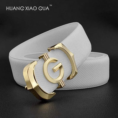High quality genuine leather fashion G Designer belts men | Cowskin casual white Waist Strap
