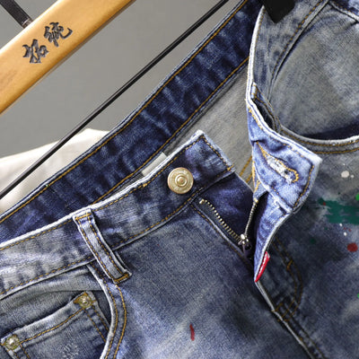 Men Fashion Denim Shorts Jeans New Summer Male Blue Ripped Jeans Shorts High Quality Man Paint Splash Technology Denim Shorts