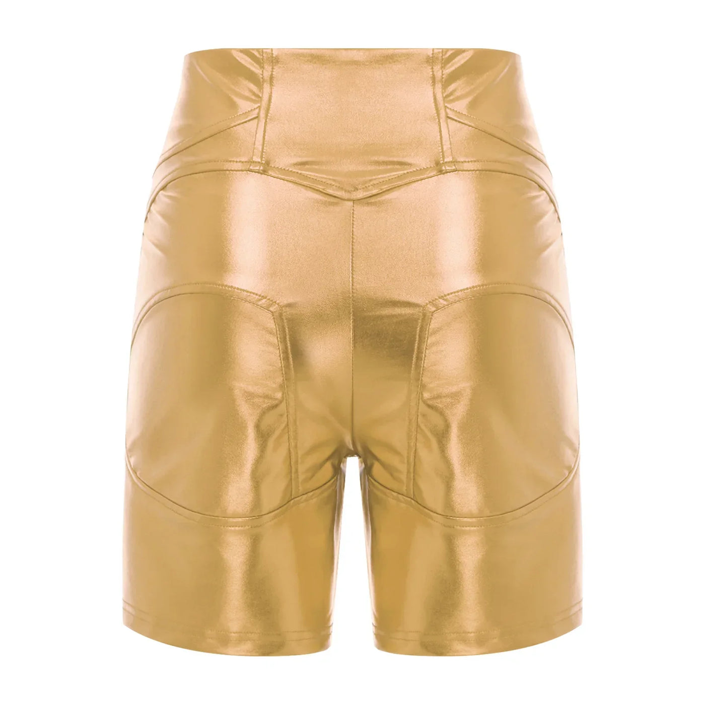 Womens Metallic Shiny Biker Tights Rave Shorts Music Festival Motor Riding Bottoms Front Zipper Pockets Bodycon Shorts Costumes