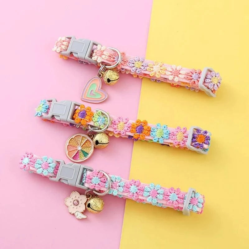Pet Collar With Bell Cartoon Footprint Colorful Dog Puppy Kitten Collar Adjustable Safety Bell Ring Necklace Pet Accessories